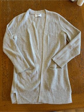 Old Navy Light Gray Ribbed Open-Front Cardigan with Pockets